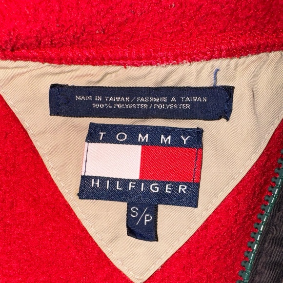 VTG 90s Tommy Hilfiger 1/4 Quarter Zip Mens Small Red Fleece Pullover Sweater - Picture 6 of 6